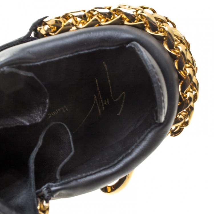 مملوكة مسبقًا Giuseppe Zanotti Black Leather London Chain Embellished High Top Sneakers Size 44