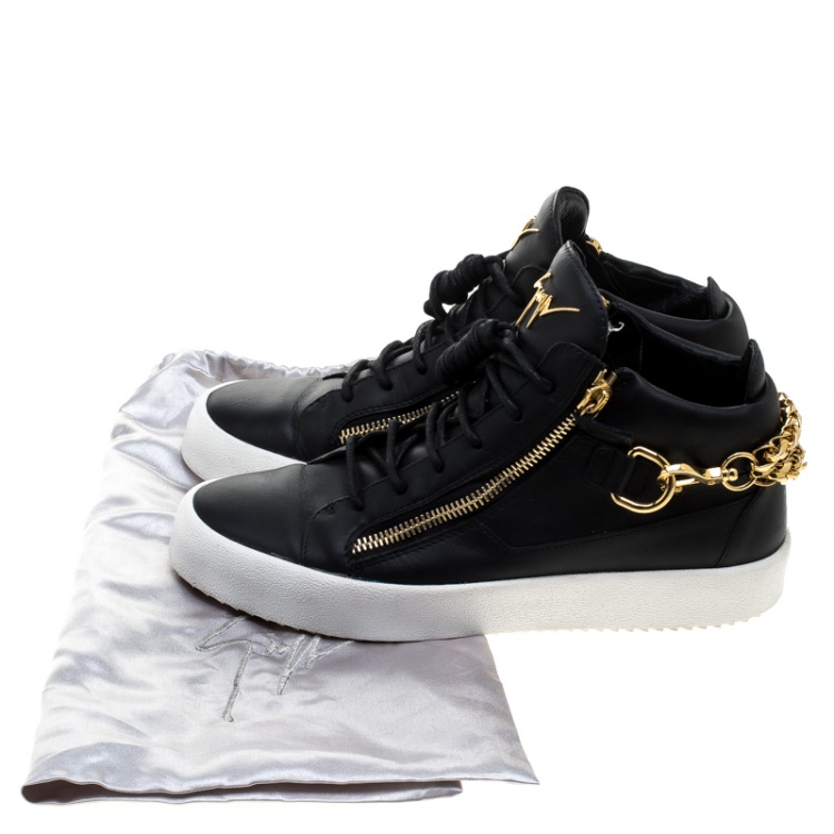 مملوكة مسبقًا Giuseppe Zanotti Black Leather London Chain Embellished High Top Sneakers Size 44