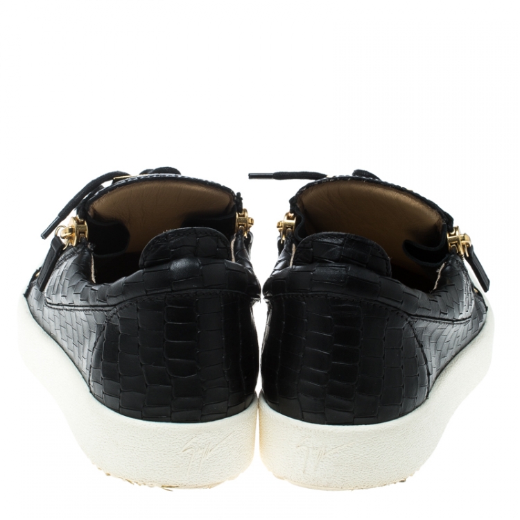 Pre Owned Giuseppe Zanotti Black Crocodile Embossed Leather Frankie Sneakers Size 43