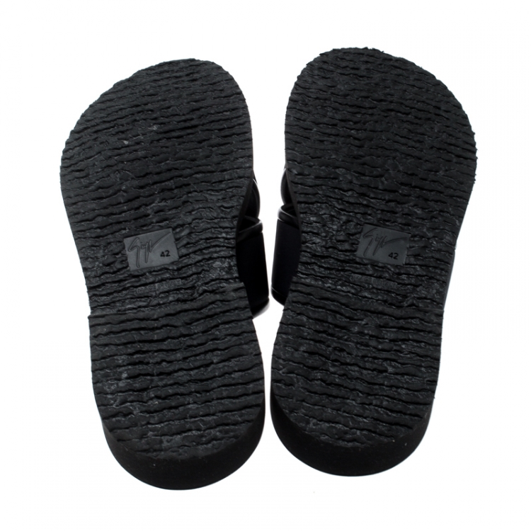 Pre Owned Giuseppe Zanotti Black Fabric And Leather Trim Slides Size 42