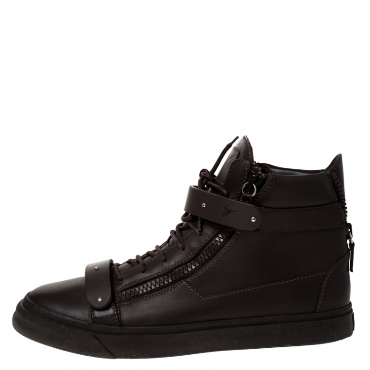Pre Owned Giuseppe Zanotti Brown Leather London High Top Sneakers Size 45