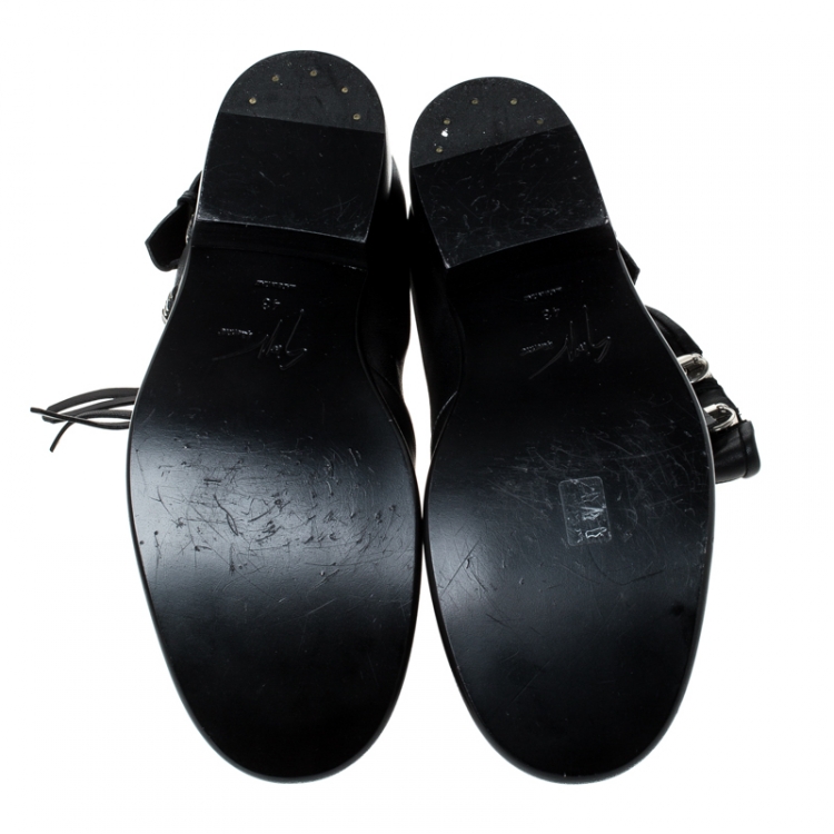 Pre Owned Giuseppe Zanotti Black Leather Buckle Ankle Boots Size 43