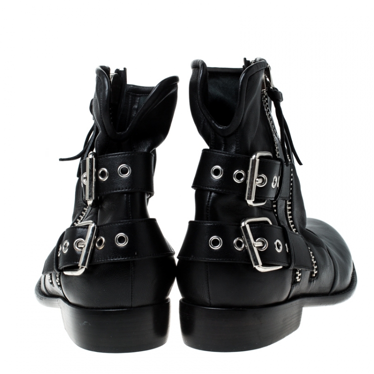 Pre Owned Giuseppe Zanotti Black Leather Buckle Ankle Boots Size 43