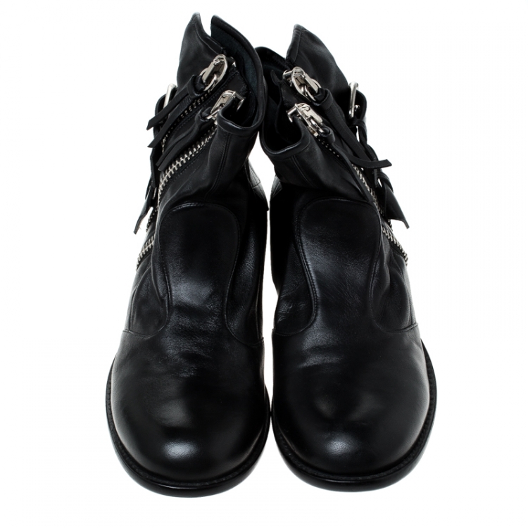 Pre Owned Giuseppe Zanotti Black Leather Buckle Ankle Boots Size 43