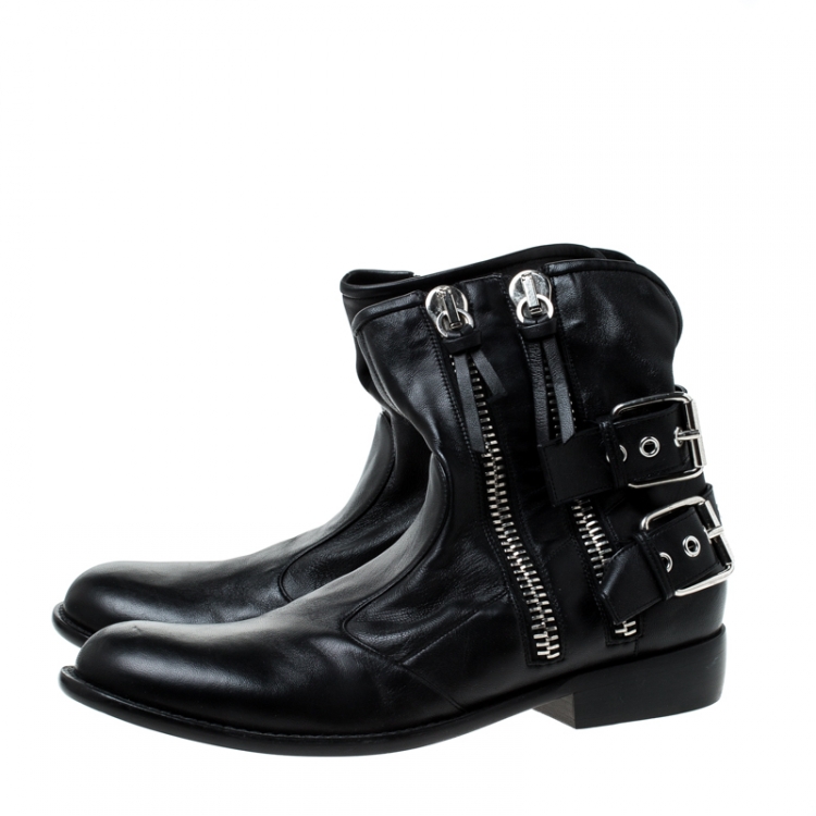 Pre Owned Giuseppe Zanotti Black Leather Buckle Ankle Boots Size 43