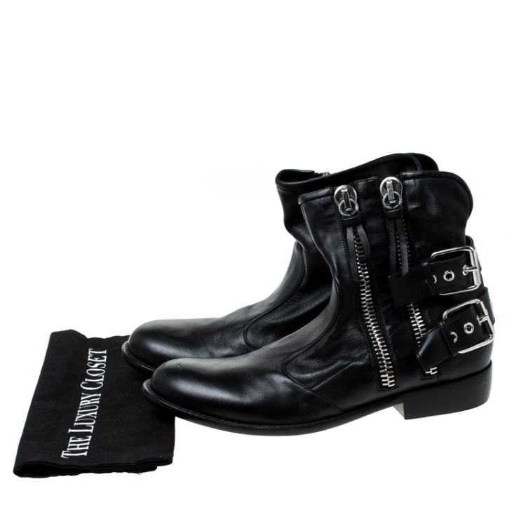 Pre Owned Giuseppe Zanotti Black Leather Buckle Ankle Boots Size 43