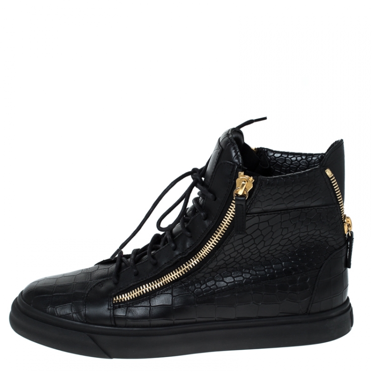 Giuseppe Zanotti Black Croc Embossed Leather Double Zipper High Sneakers Size 45 Giuseppe Zanotti | TLC