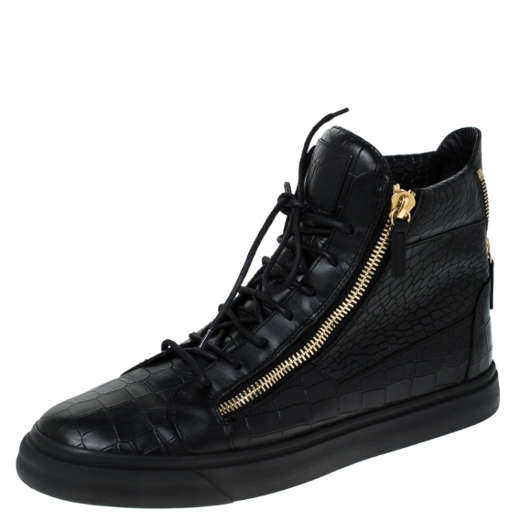 karton transmission fokus Giuseppe Zanotti Black Croc Embossed Leather Double Zipper High Top Sneakers  Size 45 Giuseppe Zanotti | TLC
