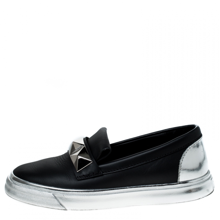 Pre Owned Giuseppe Zanotti Black Studded Leather Skate Slip On Sneakers Size 40