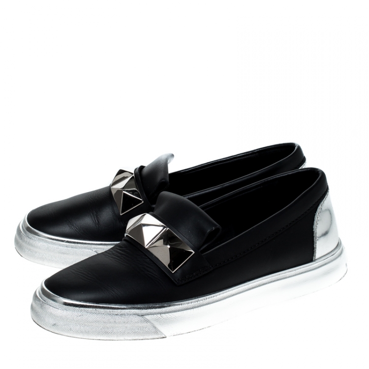 Pre Owned Giuseppe Zanotti Black Studded Leather Skate Slip On Sneakers Size 40