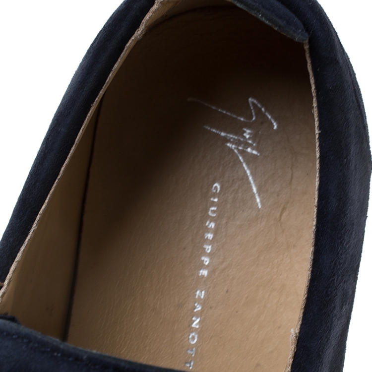 Pre Owned Giuseppe Zanotti Blue Leather And Suede May London Double Zip Low Top Sneakers Size 42.5