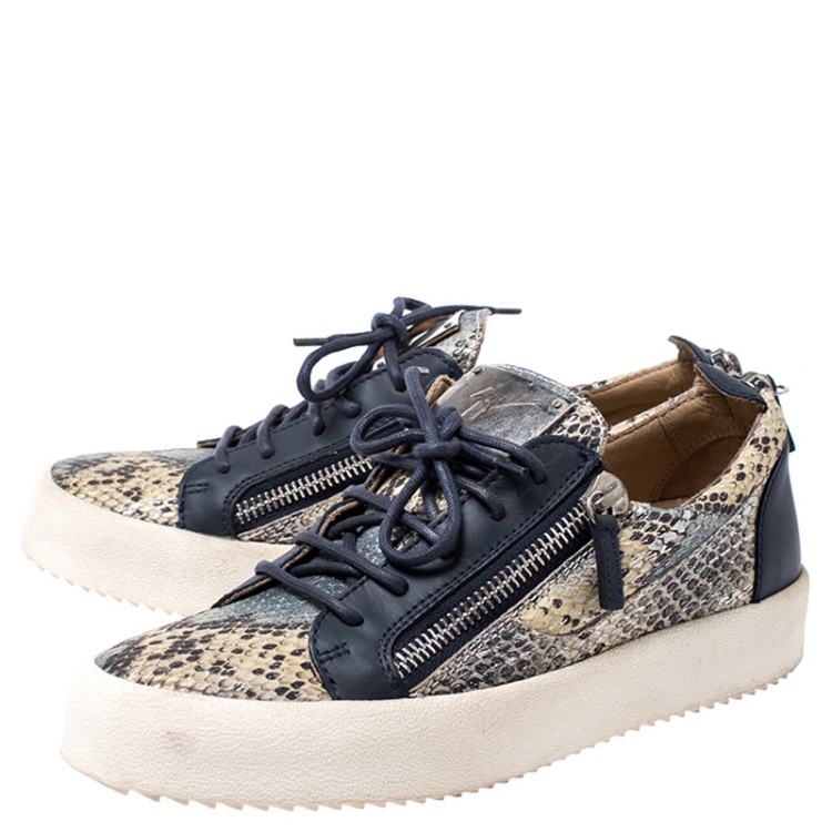 Pre Owned Giuseppe Zanotti Multicolor Embossed Snake Leather May London Double Zip Low Top Platform Sneakers Size 40