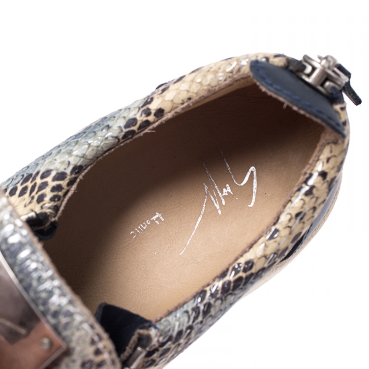Pre Owned Giuseppe Zanotti Multicolor Embossed Snake Leather May London Double Zip Low Top Platform Sneakers Size 40