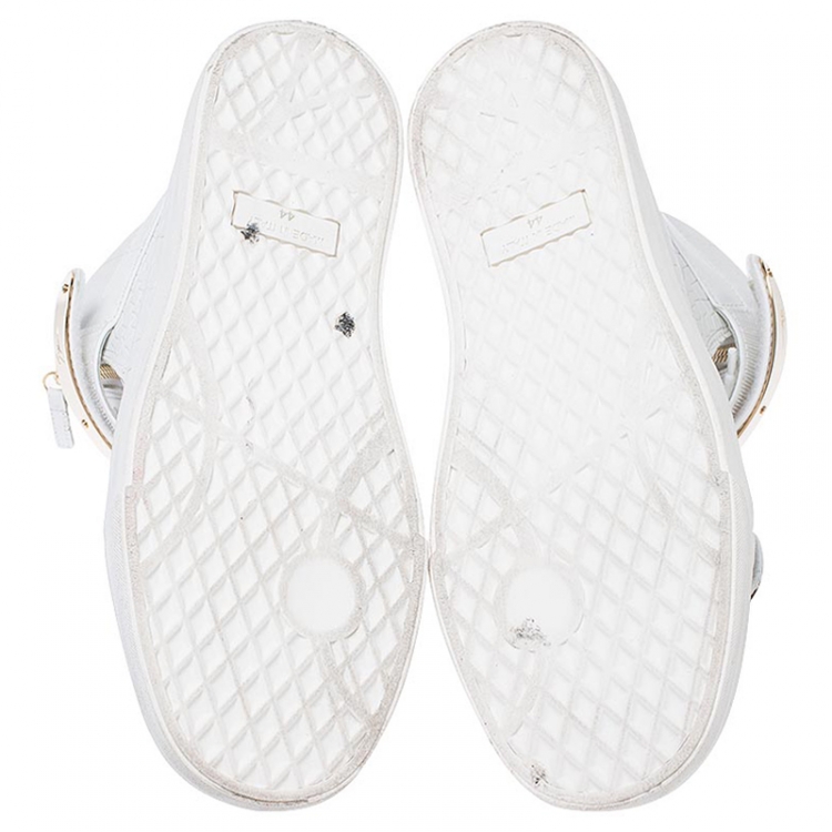 Pre Owned Giuseppe Zanotti White/Gold Leather Coby High Top Sneakers Size 44