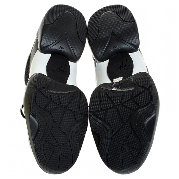 Pre Owned Giuseppe Zanotti Black/White Leather And Knit Fabric Light Jump Sneakers Size 43.5