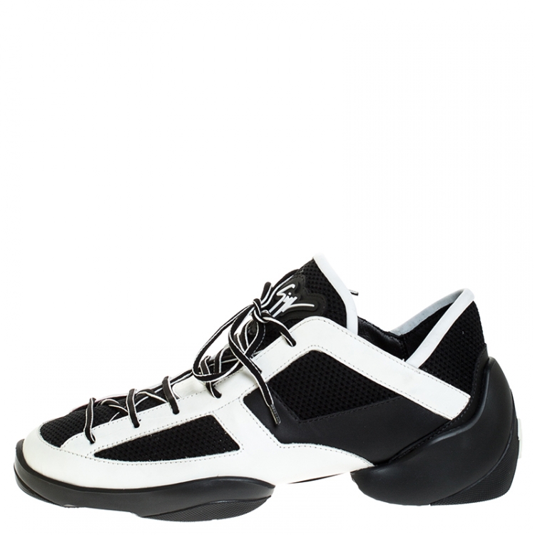 Pre Owned Giuseppe Zanotti Black/White Leather And Knit Fabric Light Jump Sneakers Size 43.5
