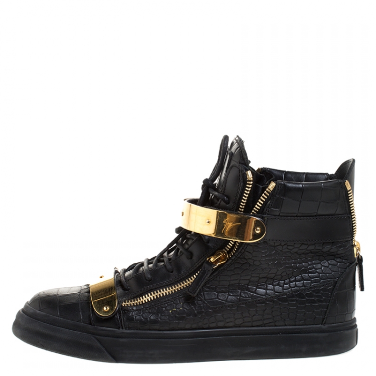 Giuseppe Zanotti Black/Gold Croc Embossed Leather High Up Size 45 Giuseppe Zanotti | TLC