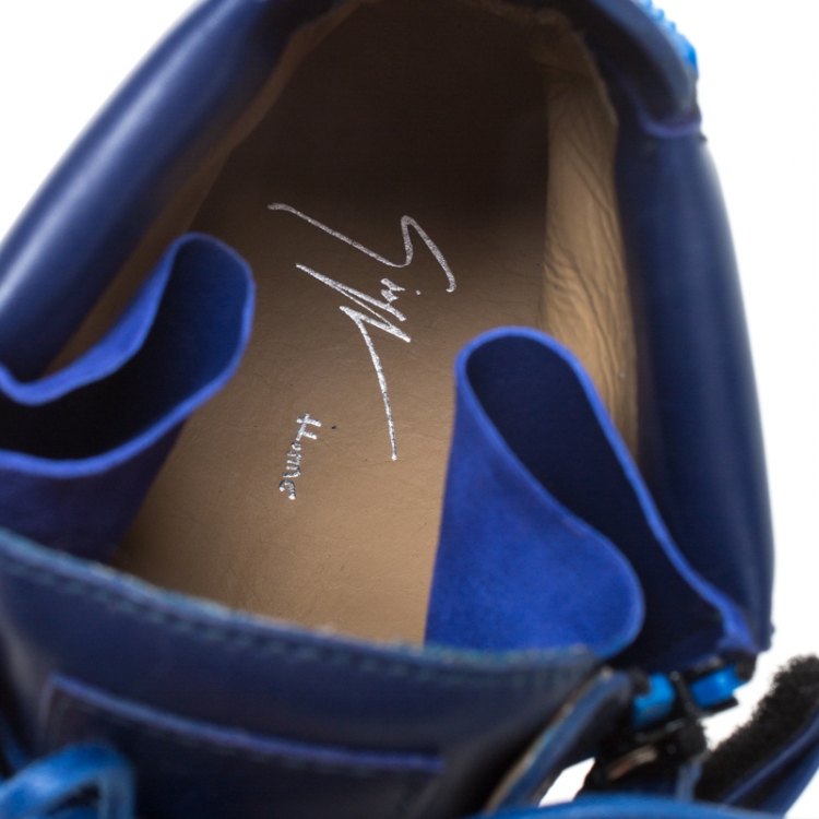 Pre Owned Giuseppe Zanotti Blue Leather Coby High Top Sneakers Size 44.5