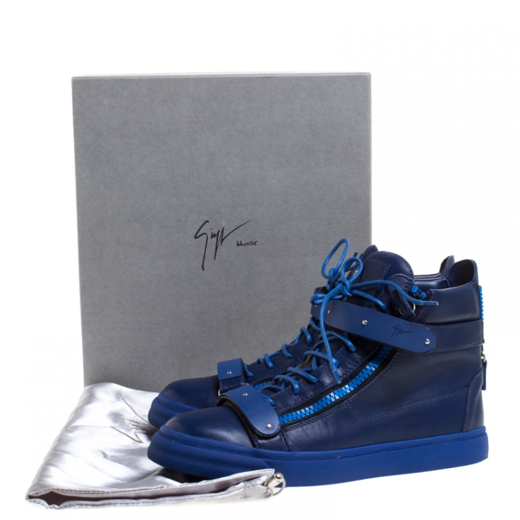 Pre Owned Giuseppe Zanotti Blue Leather Coby High Top Sneakers Size 44.5