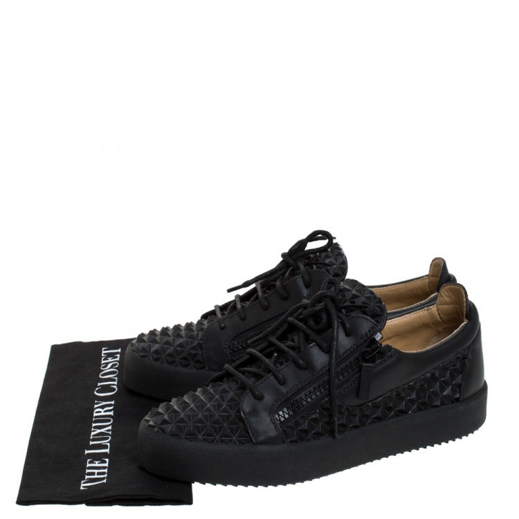 Pre Owned Giuseppe Zanotti Black Studded Rubber And Leather May London Slip On Sneakers Size 41.5