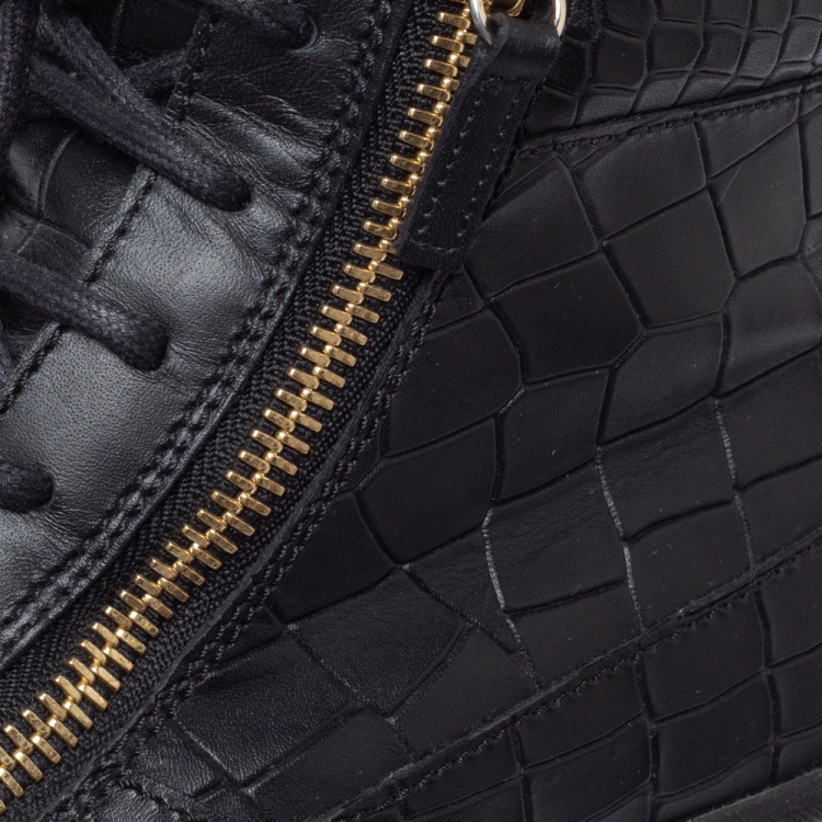 Pre Owned Giuseppe Zanotti Black Croc Embossed Leather Double Zip High Top Sneakers Size 41