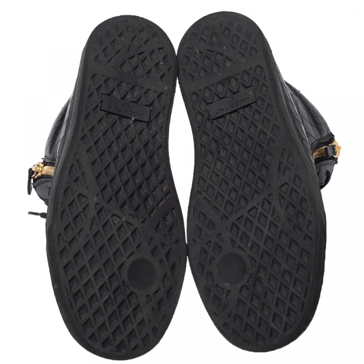 Pre Owned Giuseppe Zanotti Black Croc Embossed Leather Double Zip High Top Sneakers Size 41