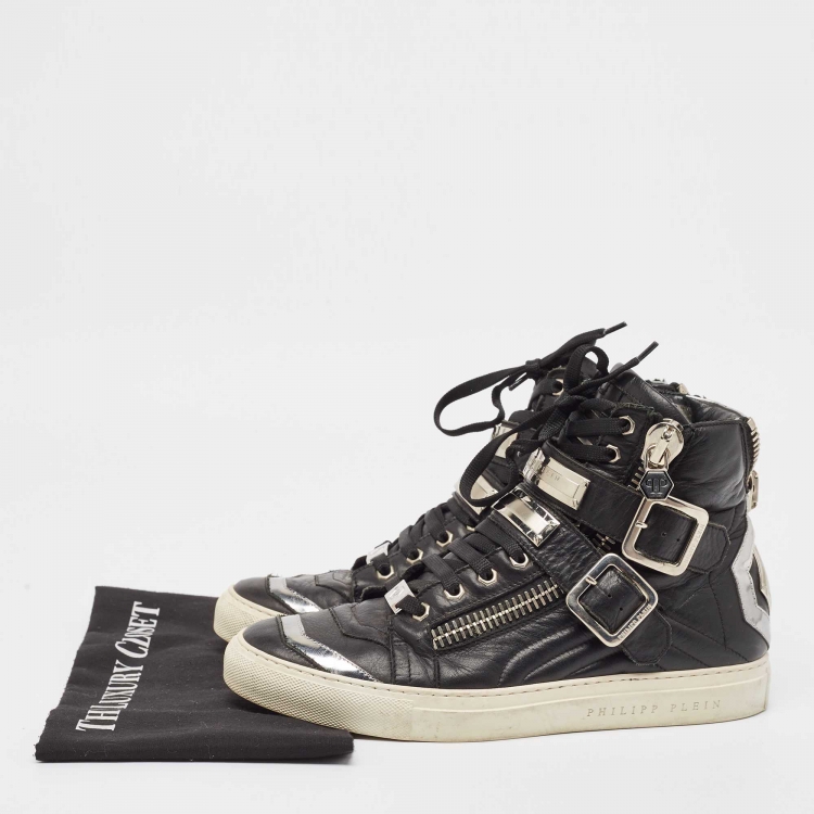 Pre Owned Giuseppe Zanotti Black/Silver Leather Kriss High Top Sneakers Size 40