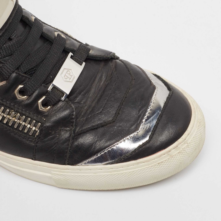 Pre Owned Giuseppe Zanotti Black/Silver Leather Kriss High Top Sneakers Size 40