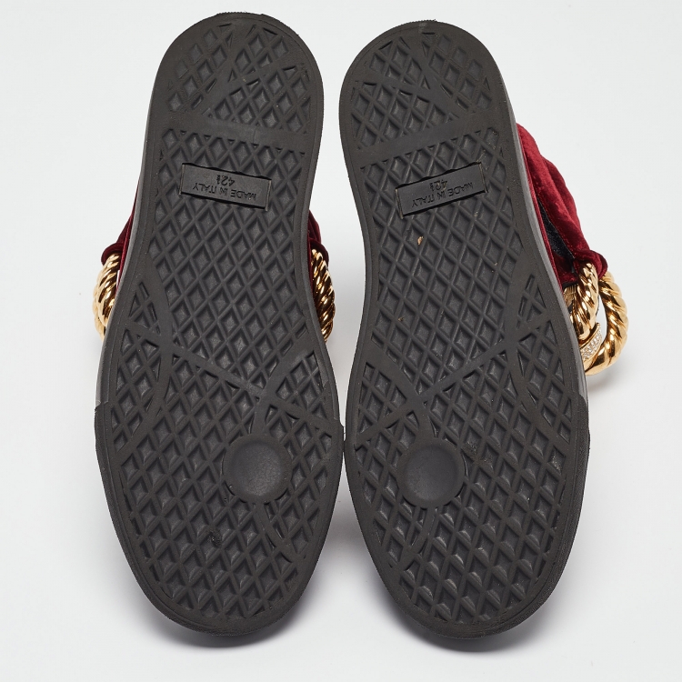 Pre Owned Giuseppe Zanotti Burgundy/Black Patent and  Velvet Coby High Top Sneakers Size 42.5