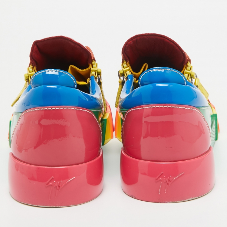 Pre Owned Giuseppe Zanotti Rainbow Patent Leather Low Top Sneakers Size 45 
