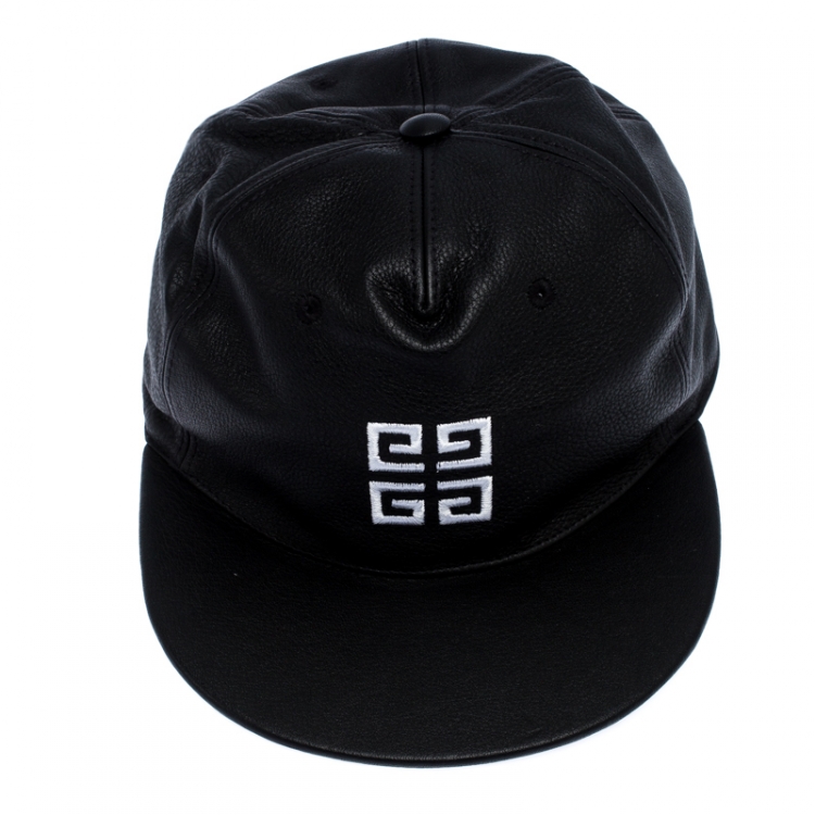 Pre Owned Givenchy Black Logo Embroidered Leather Cap One Size