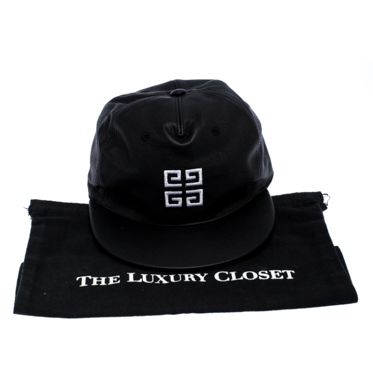 Pre Owned Givenchy Black Logo Embroidered Leather Cap One Size
