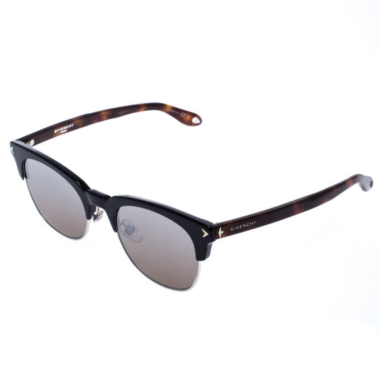 Pre Owned Givenchy Black/Brown Tortoise GV7083 Mirror Half Rim Sunglasses