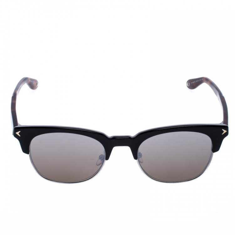 Pre Owned Givenchy Black/Brown Tortoise GV7083 Mirror Half Rim Sunglasses