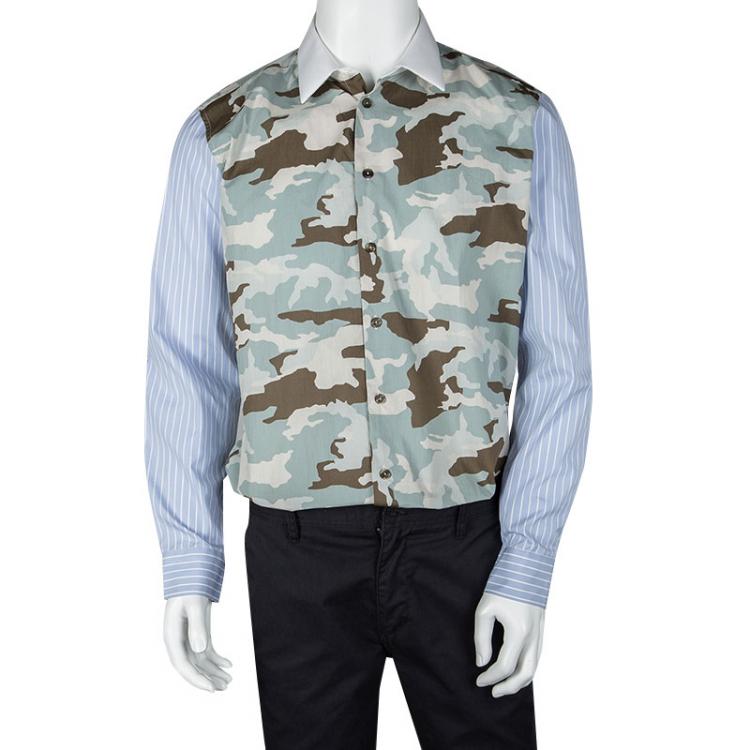 Pre Owned Givenchy Multicolor Camouflage Print Striped Long Sleeve Shirt XL