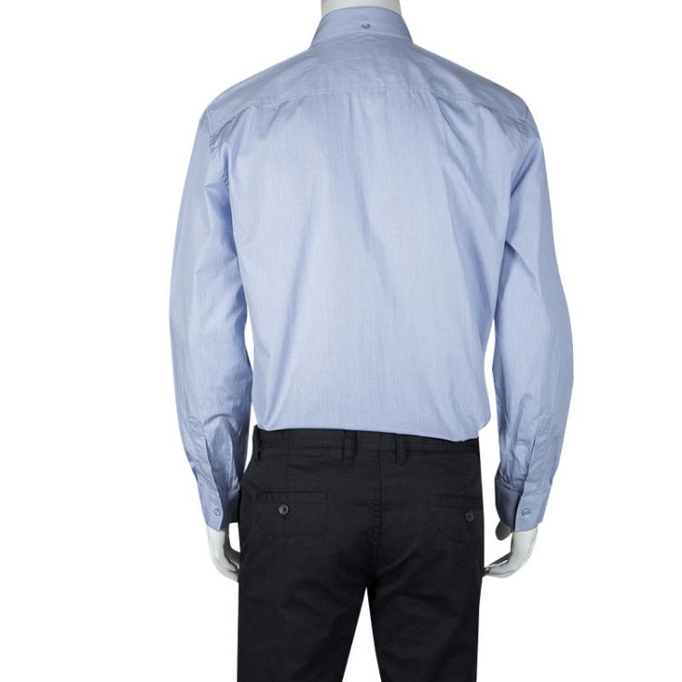 Pre Owned Givenchy Blue Cotton Contrast Floral Printed Panel Detail Long Sleeve Shirt XL