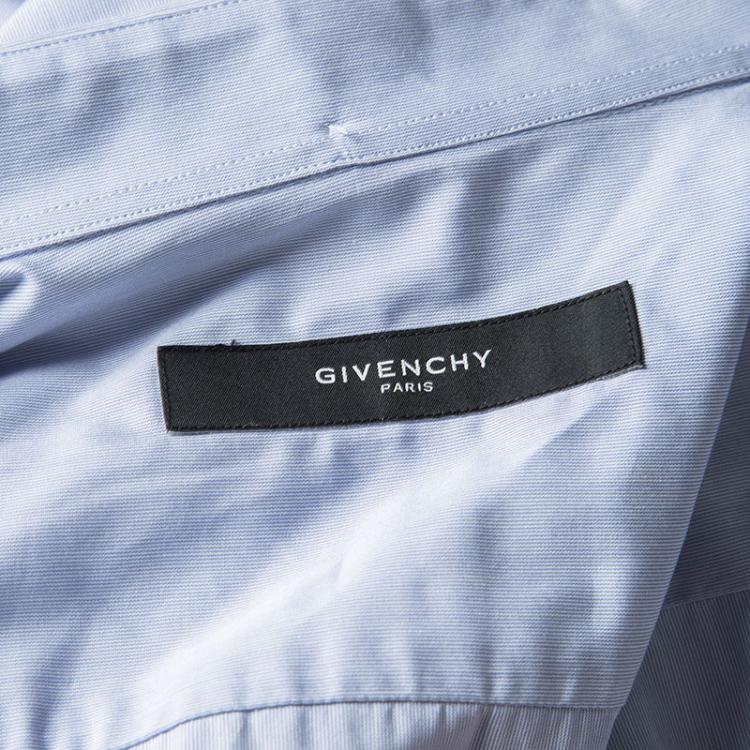 Pre Owned Givenchy Blue Cotton Contrast Floral Printed Panel Detail Long Sleeve Shirt XL
