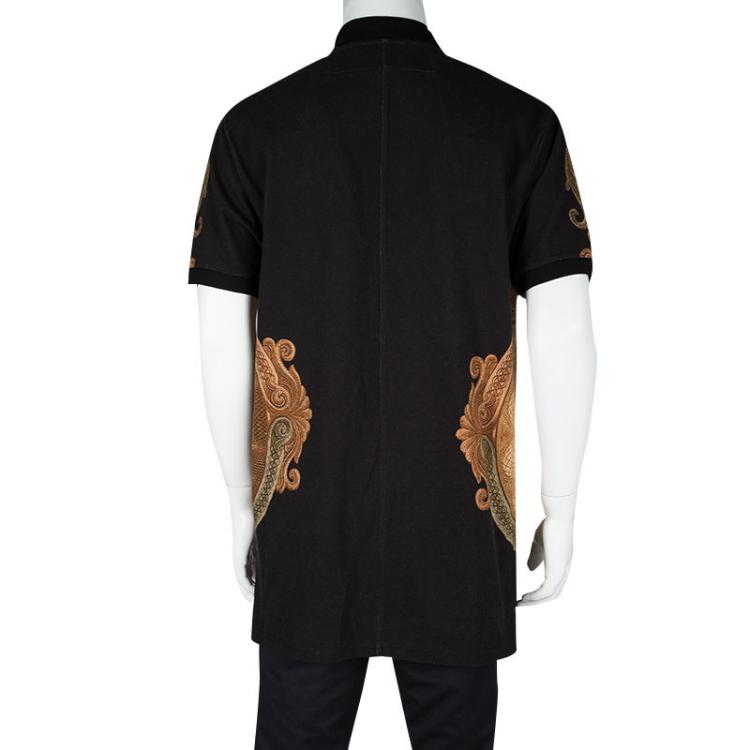 Pre Owned Givenchy Money Print Honeycomb Knit Colombian Fit Zip Up Polo T-Shirt M