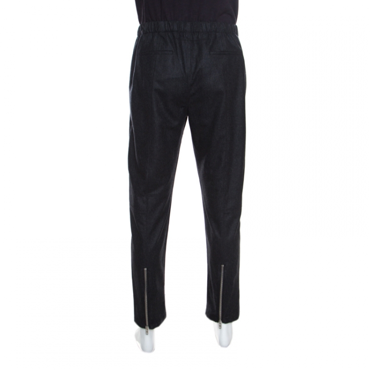 Pre Owned Givenchy Dark Grey Wool Elasticized Waist Zip Detail Pants XL