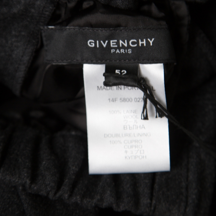 Pre Owned Givenchy Dark Grey Wool Elasticized Waist Zip Detail Pants XL