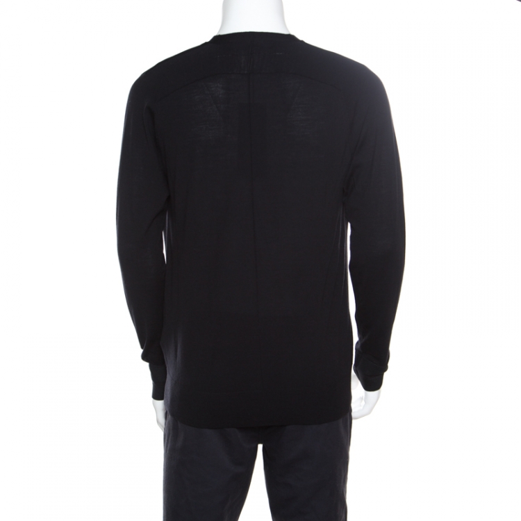 Pre Owned Givenchy Black Wool Long Sleeve Button Front Cardigan L