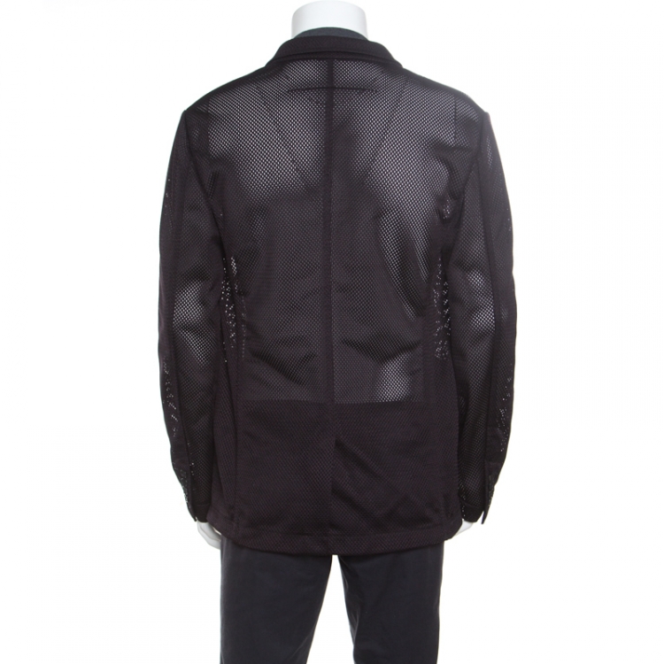 Pre Owned Givenchy Black Perforated Tricot Mesh Two Button Blazer XL