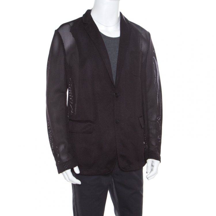 Pre Owned Givenchy Black Perforated Tricot Mesh Two Button Blazer XL