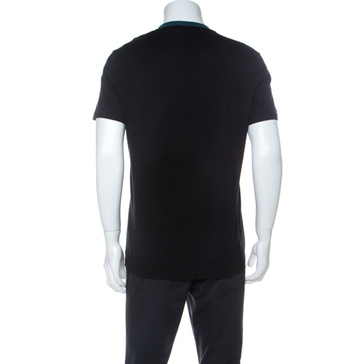 Pre Owned Givenchy Black Cotton Contrast Trim Logo Embroidered Slim Fit T-Shirt L