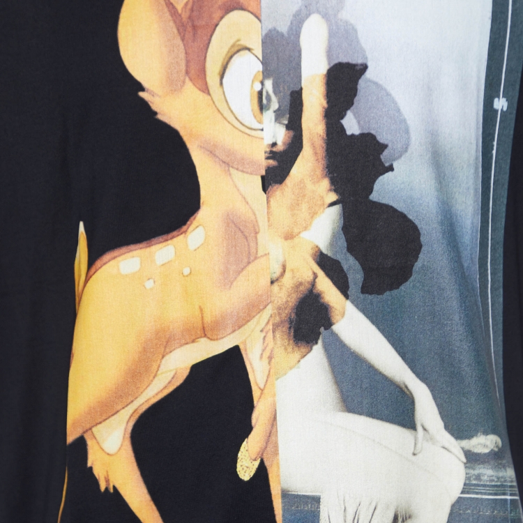 Pre Owned Givenchy Black Bambi Print Cotton Crew Neck T-Shirt L