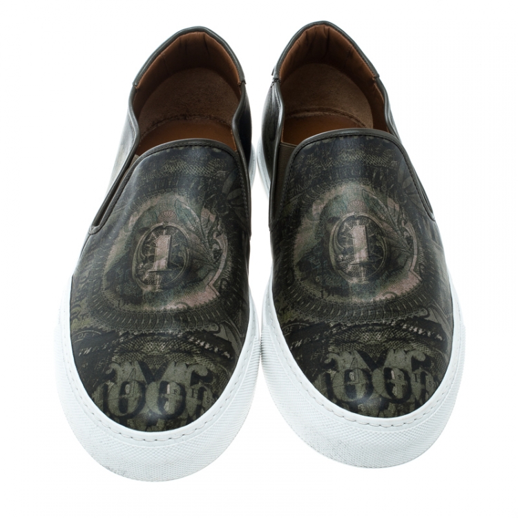 Pre Owned Givenchy Olive Green Printed Leather Street Skate Slip On Sneakers Size 45