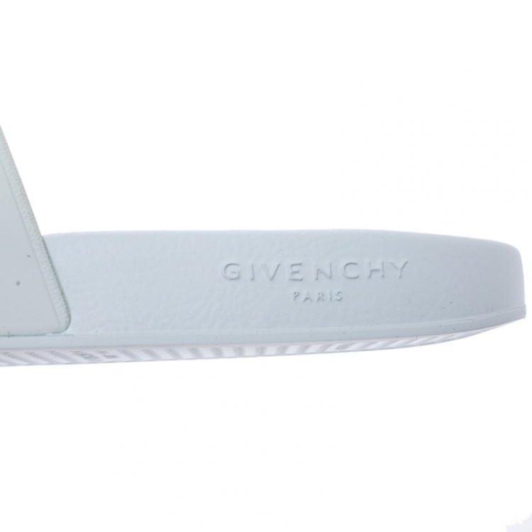 Pre Owned Givenchy White Rubber Logo Flat Slides Size 41