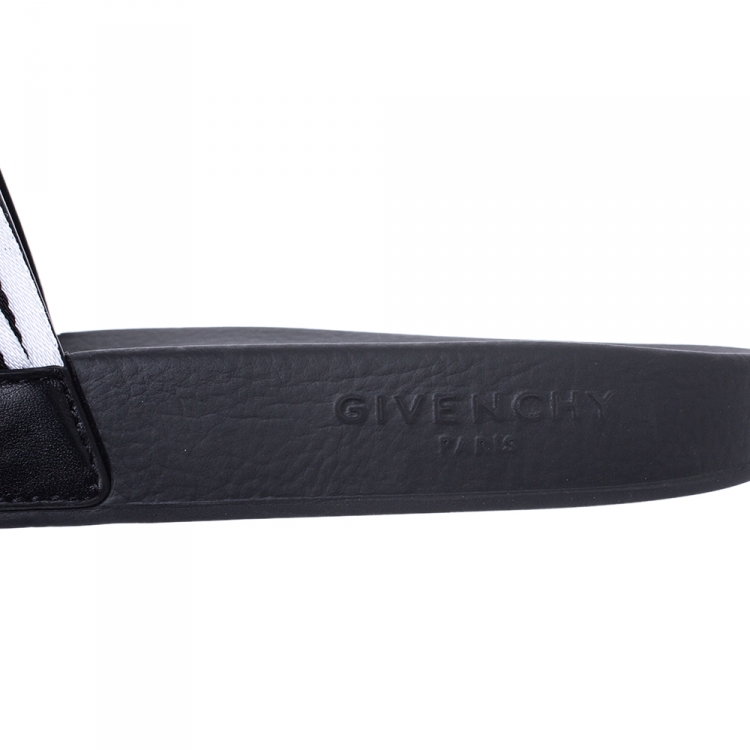 Pre Owned Givenchy Black Leather Webbing Logo Flat Slide Sandals Size 41