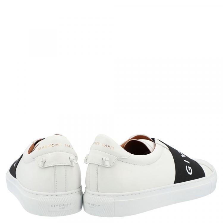 Pre Owned Givenchy White/Black Leather Urban Street Logo Slip On Sneakers Size EU 41