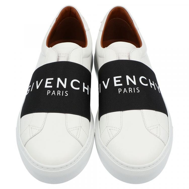 Pre Owned Givenchy White/Black Leather Urban Street Logo Slip On Sneakers Size EU 41